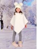 Kids Soft Faux Fur Poncho W/  Weave Pattern and Faux Fur Neckline (3-7 Years Old) 